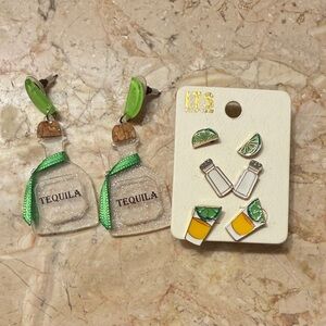 Tequila Bottle Earrings and Lime Stud Set